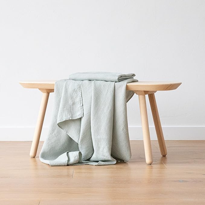 LinenMe Linen Waffle Bath Towel Sea Foam, 39 x 63