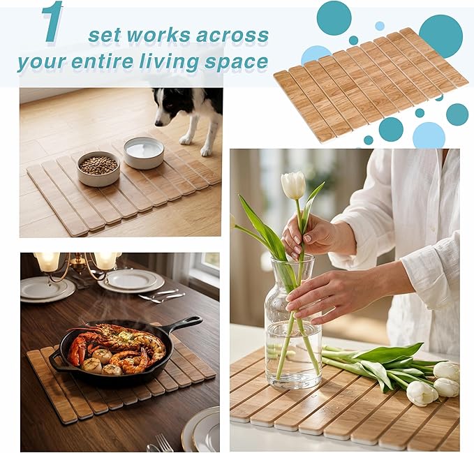 Stone Dish Drying Mat Set for Kitchen Counter, Diatomaceous Earth Quick Drying Mat (1*Large 23"×15.5" & 2*Small 7.5"×4") | Absorbent Kitchen Counter Mat for Dishes, Cups & Utensils (Wood Grain)