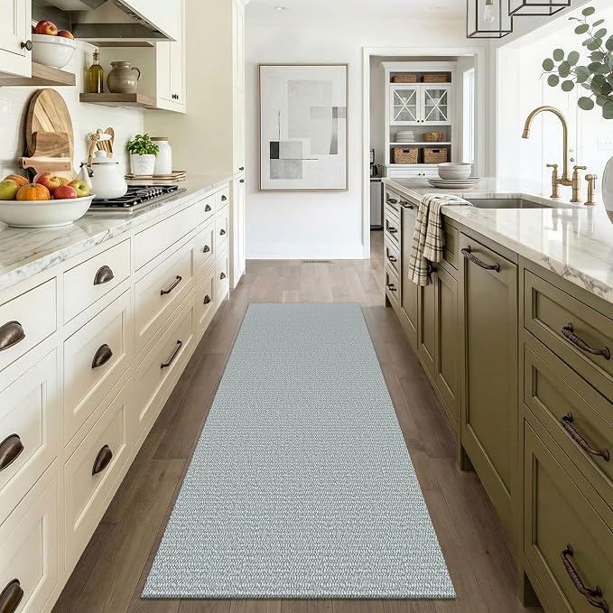 EARTHALL Washable Runner Rug 3x6 Ft Non Slip Runners for Hallways Wide Cotton Rubber Backed Kitchen Runner Braided Indoor Floor Carpet Runners for Entryway, Hallway, Kitchen, Bedroom, Turquoise/Gray