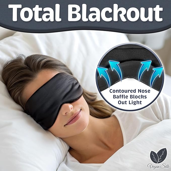 Sleep Mask - Black, 100% Tencel Derived from Natural Wood Pulp - Lightweight Eye Mask with Adjustable Strap - Blackout Blindfold for Women & Men - Comfortable Light Blocking Eye Cover