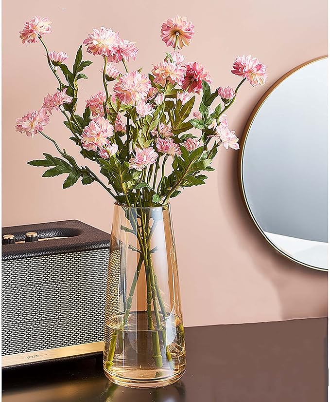 FANTESTICRYAN Modern Glass Vase Crystal Glass Vase for Home Office Decor (Crystal Amber)