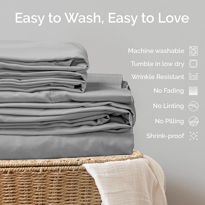 Pillow Cases Queen Size Set of 2 Pillowcases 100% Viscose from Bamboo Cooling Pillowcases, Soft & Breathable Pillow Case with Envelope Closure, Gray Pillow Cases (Gray Mist)