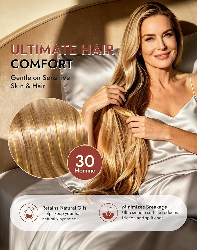 SilkSilky Luxury 30 Momme 100% Pure Organic Mulberry Silk Pillowcase for Hair & Skin, Grade 6A+ Silk Pillow Cases with Hidden Zipper, Cooling Silk for Deep Sleep (Queen 20''x30'', Silver)