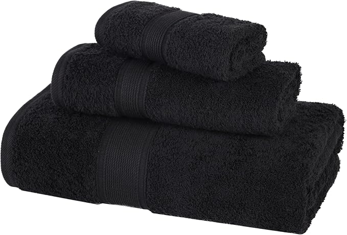 Superior 100% Organic Cotton 3-Piece Towel Set, Includes 1 Bath Towel, 1 Hand Towel, 1 Face Towel/Washcloth, Daily Use, Bathroom, Guest Bath, Absorbent, Home Essentials, Oregon Collection, Black