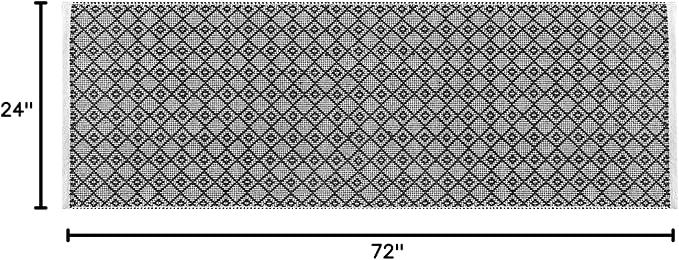 Cotton Diamond Woven Runner Rug 2x6 Feet - Black, Non Slip Decorative Washable Area Runner Patio Runners Ideal for Hallways, Bedroom, Kitchen, Living Room | Farmhouse Large Patio Mats For Home Décor