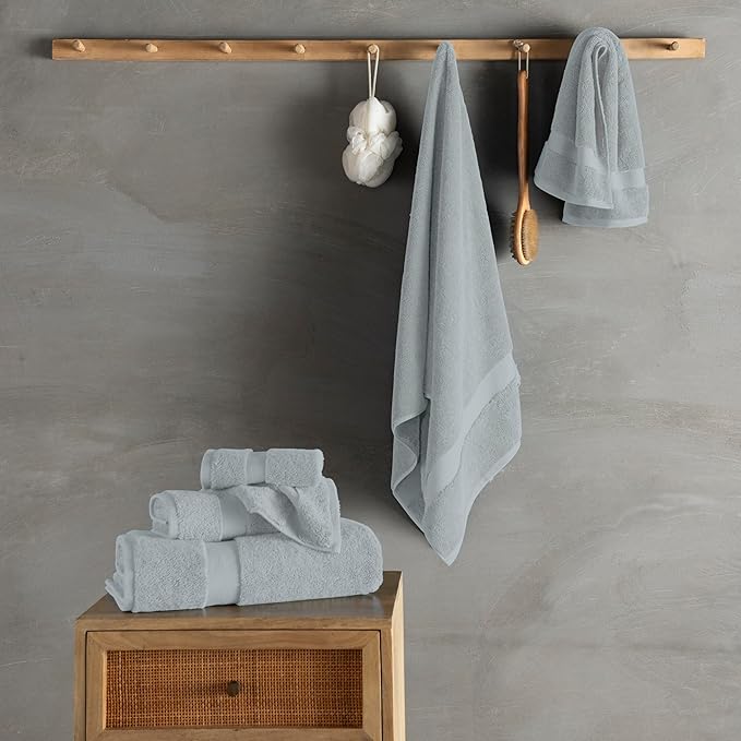 TOWELTIQUE- Organic Cotton Plush Bath Towels Pack of 6 GOTS & Oeko- TEX Certified | Premium Soft, Absorbent & Quick-Drying Towels for Bathroom, Gym, Spa & Hotel Use – Light Gray
