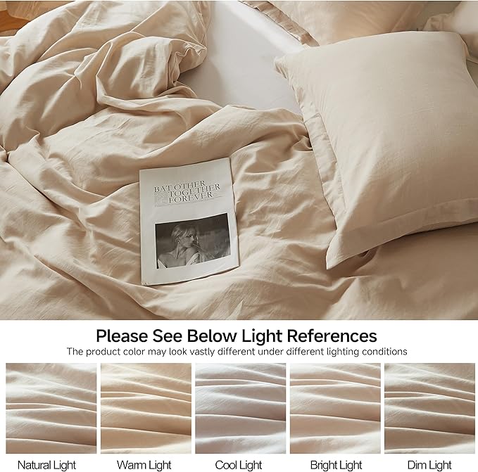 Simple&Opulence French Linen Duvet Cover Set 104"x 98"- 3 Pieces (1 Comforter Cover,2 Pillowcases)-Natural Flax Cotton Blend-Solid Color Breathable Farmhouse Bedding-Linen/Beige,California King