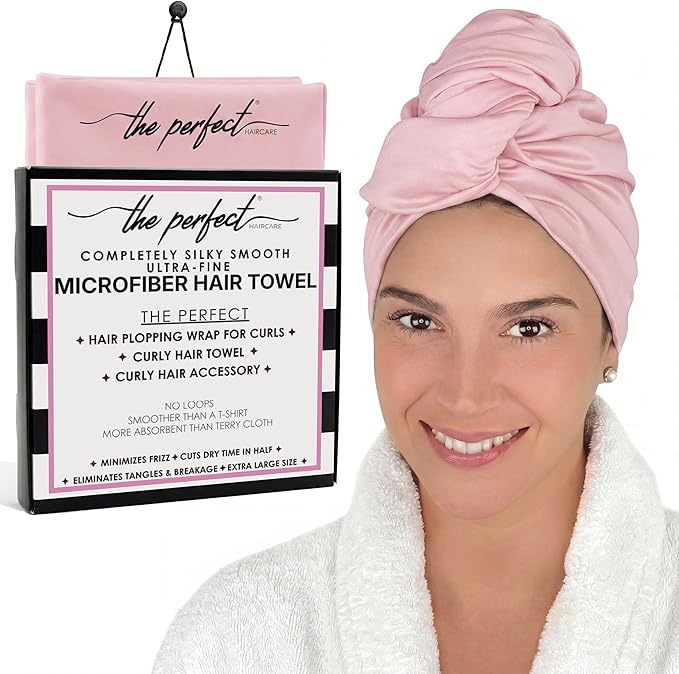 Microfiber Hair Towel Wrap for Women – Large Fast Drying Hair Towel with Patented Clip – Anti-Frizz, Super Absorbent, Silky Smooth Microfiber – Plopping Hair Wrap for Curly, Wavy & Straight Hair