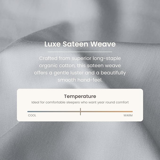 BIOWEAVES 100% Organic Cotton Sheets, 300 Thread Count 4-Piece GOTS Certified Bed Sheet Set Fits Mattress Upto 17" Deep Pocket, Soft & Silky Sateen Weave (Full, Glacier Gray)