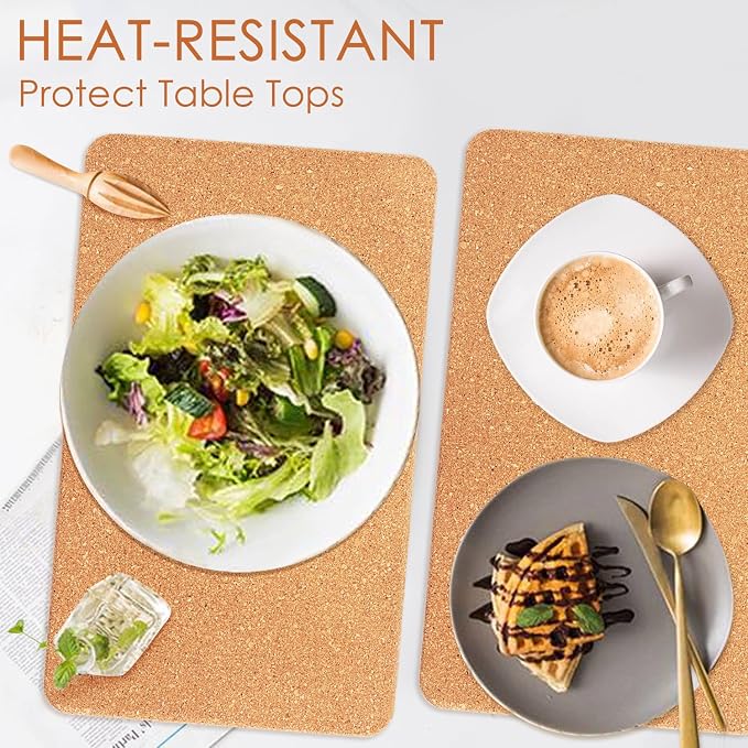 Rectangle Cork Trivets for Hot Dishes, 12" x 7" High-Density Thick Cork Hot Pads Placemats for Pots and Pans, Heat Resistant Hot Pads for Kitchen Countertop Table,2 Pcs Cork Coaster