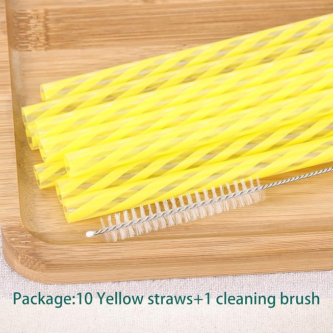 Dakoufish Replacement Straws for StanleylOwalalHydro Jug 40oz 30oz Tumbler,10 Pack 12 Inch Yellow Reusable Straws With Cleaning Brush For Stanley Simple Modern Cup,Dishwasher Safe.