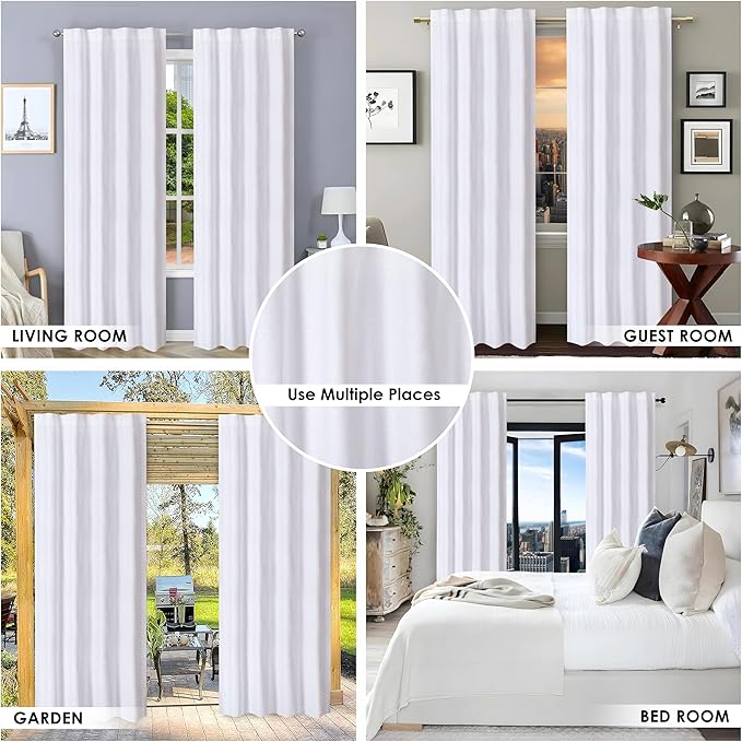 HOMIDATE White Cotton Curtains Set of 2, 50 x 108 Inch Long Cotton Drapes, Textured Slub Window Curtain Panels, Soft Lightweight Curtains for Bedroom, Living Room & Kitchen Home Décor