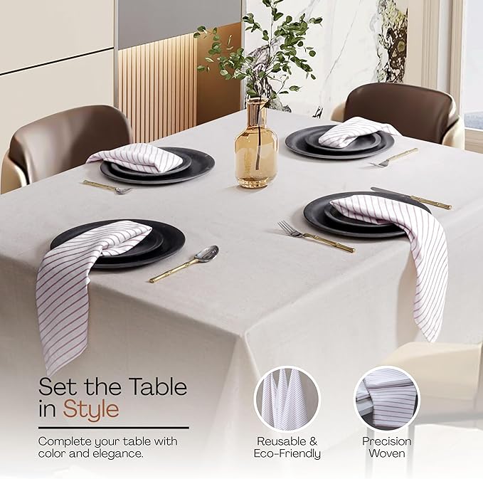 Burgundy Stripe Cloth Napkins Set of 12, 18x18 Inch, 100% Cotton, Absorbent, Classic Striped Table Linen Napkin for Dinner, Wedding Receptions, Thanksgiving, Everyday Use