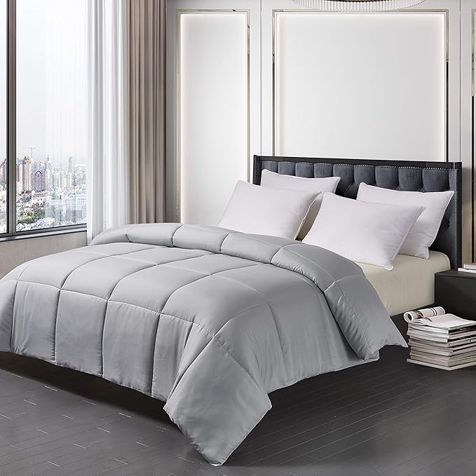 Blue Ridge Home Fashions Microfiber Light Weight Solid Down Alternative All Season Comforter - Hypoallergenic Polyester Fill, Twin, Platinum