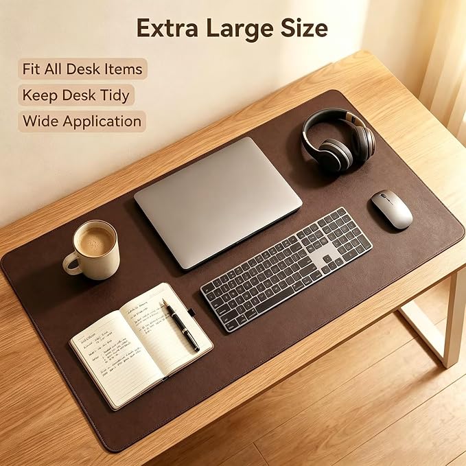 Leather Desk Mat | Computer Surface for Desktop(23.5x47.5Inches) | Large Mouse Pad and Keyboard Cover | Workspace Protector for Office | Brown