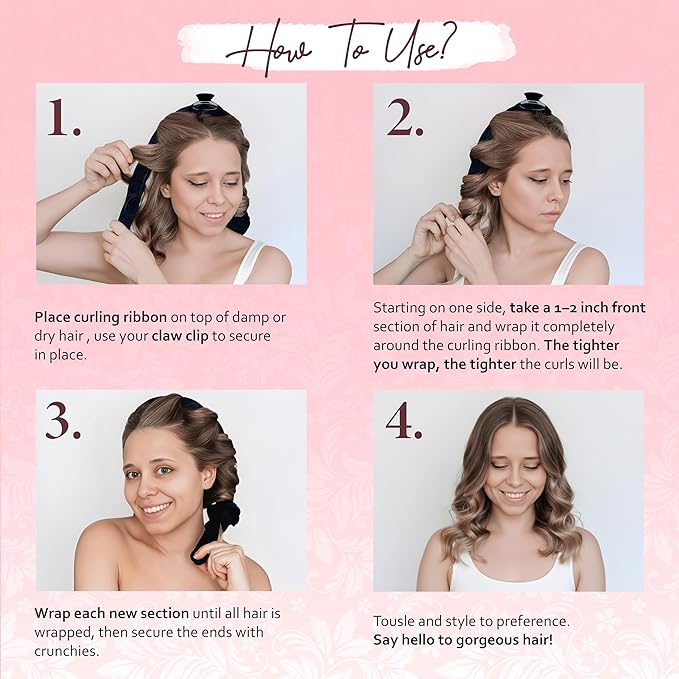 Heatless Curlers, No Heat Curls Overnight, Black Satin Flexi Rod with 6pcs Heatless Curling Set, 2 Scrunchies, 2 Hair Ties, Carry Pouch, Clip for Overnight Hair Curler (Black, All Size)