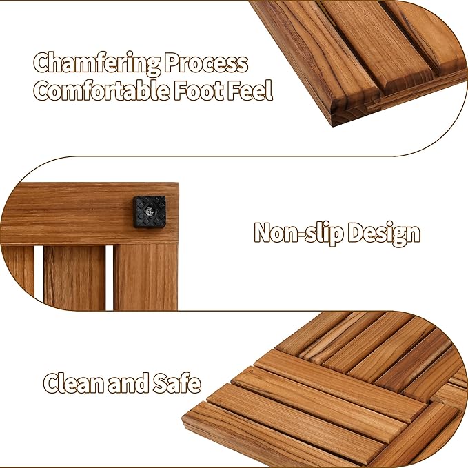Utoplike Teak Wood Bath Mat, Wooden Shower Mat for Bathroom, 24 x 16 inch Non Slip Wood Floor Sturdy Mat for Inside Shower Luxury Spa Home or Outdoor