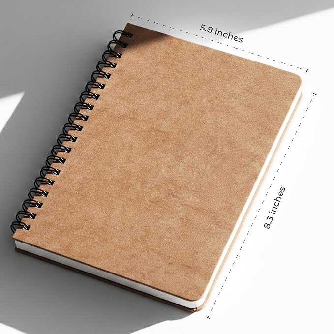 Spiral Kraft Notebooks 5.8” x 8.3”, Set of 12 College Ruled Journals, Thick Paper Writing Notebooks with Brown Cover for School, Office & Travel,60 Sheets Each(120pages)
