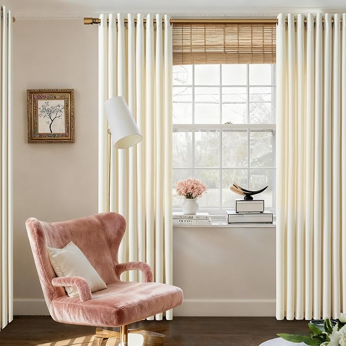 Grommet Linen Curtains 96 Inches Long 2 Panels Set for Living Room Sliding Glass Door Light Filtering Drapes 96 Inch Length Neutral Farmhouse Beige Cream Colored Semi Sheer Curtain for Office 52x96