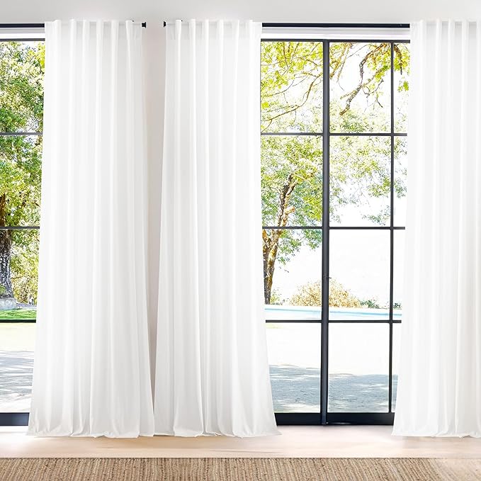 NICETOWN Linen Curtains 96 inch Long 2 Panels Set, 55" Wide White Thick Flax Linen Blend Privacy Window Drapes Rod Pocket & Back Tab with Light Filtering for Bedroom/Living Room, W55 x L96