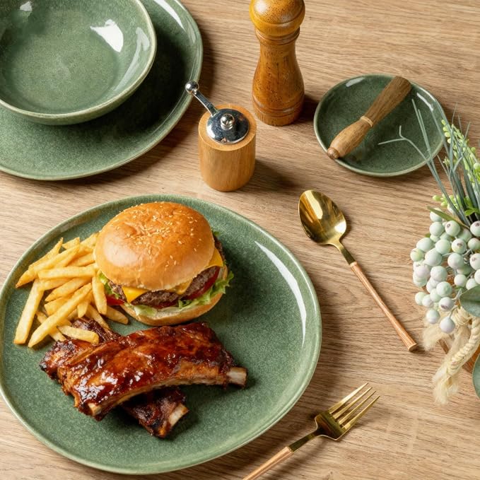 AmorArc Ceramic Dinnerware Sets,Handmade Reactive Glaze Stoneware Plates and Bowls Sets,Highly Scratch Resistant | Dishwasher & Microwave Safe Dishes Set,Service for 6 (18pc)