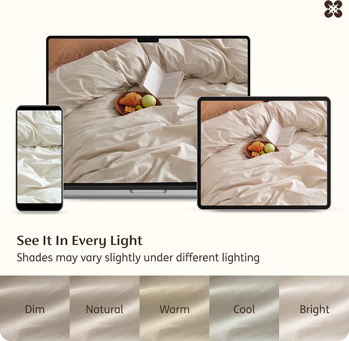 Bedsure Duvet Cover Queen Size - 100% Washed Cotton, Linen-Like Minimalist Bedding - PureWoven Plain Soft Comforter Cover for All Seasons, 1 Duvet Cover Only (Oatmeal, 90" x 90")