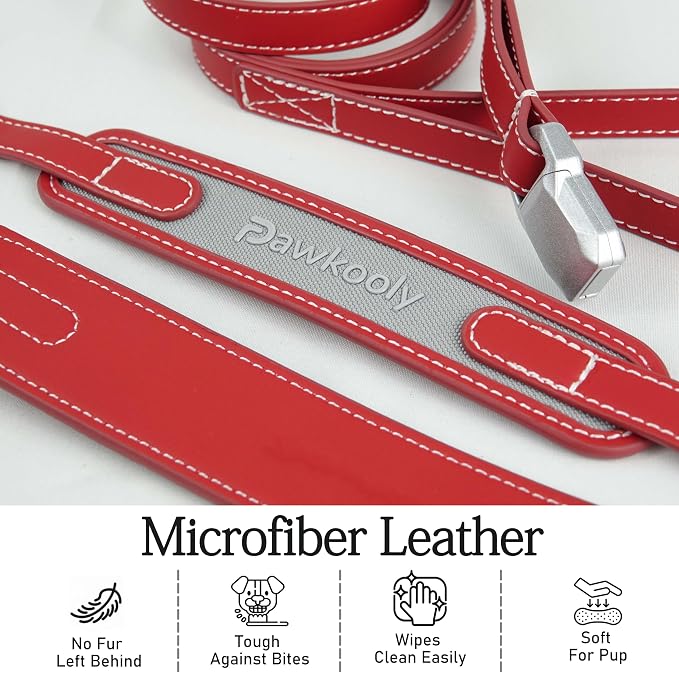 MagEase Dog Collar with 4FT Leash | Adjustable | Anti-Wrinkle, Bite & Stain-Resistant Leather | Soft & Skin-Friendly | 450LB Escape-Proof Magnetic Buckle (Red, Large)