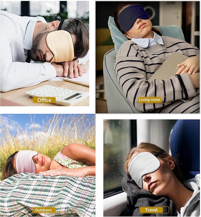 Luxury Pure Silk Sleep Mask | 100% Natural Mulberry Silk | Double-Sided Softness | Adjustable Strap & Full Light Blocking | Perfect for Travel, Office Naps & Nighttime Sleep (Champagne)