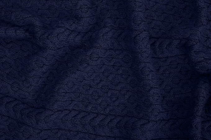 SAOL Bed Throw Blanket Irish Aran 100% Soft Merino Wool 60x36 Inches (Navy)