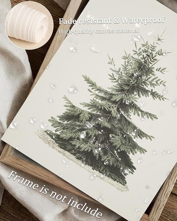 Vodefoad Vintage Christmas Tree Wall Art Retro Neutral Antique Holiday Christmas Tree Painting vintage Christmas Pine Tree Art Prints Painting Vintage Christmas Decor for Holiday - 8x10Inch Unframe