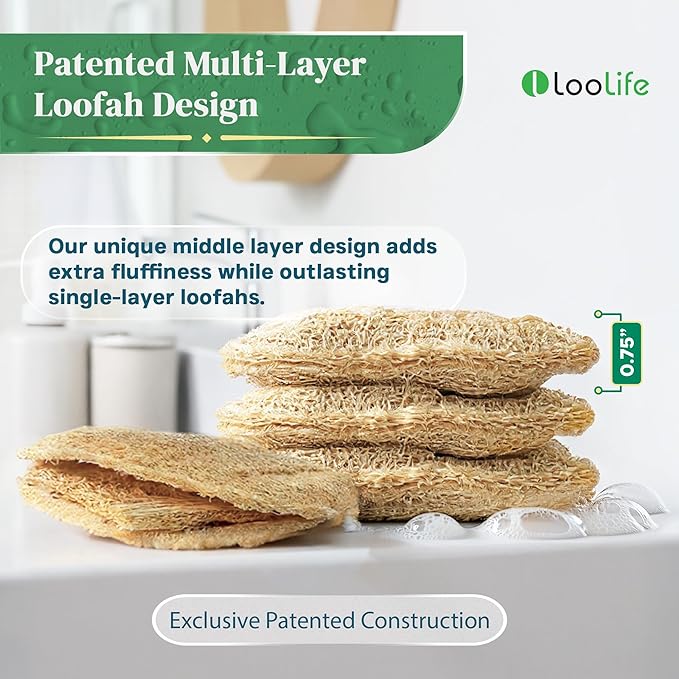 Natural Loofah Exfoliating Sponge (4 Pack) + Natural Loofah Kitchen Sponge (3 Pack) - Loofah Exfoliating Body Scrubber - Natural Sponges for Dishes - Biodegradable Sponges - Compostable Sponges