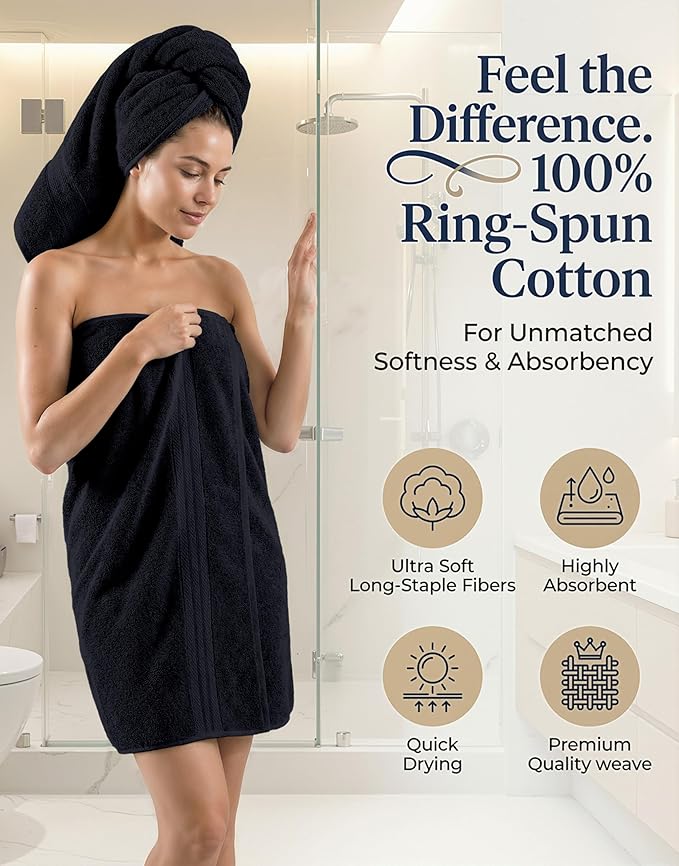 LANE LINEN Bathroom Towels Sets - 24 PCs - 100% Cotton Towels - Absorbent & Quick Drying - 4 Bath, 4 Fingertip, 6 Hand Towel, 8 Washcloth, 2 Bath Sheet - Housewarming Essentials - Black Towels