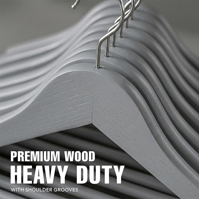 Utopia Home Premium Wooden Hangers 30 Pack - Durable & Slim Coat Hanger - Suit Hangers with 360-Degree Rotatable Hook - Wood Hangers with Shoulder Grooves (Grey)