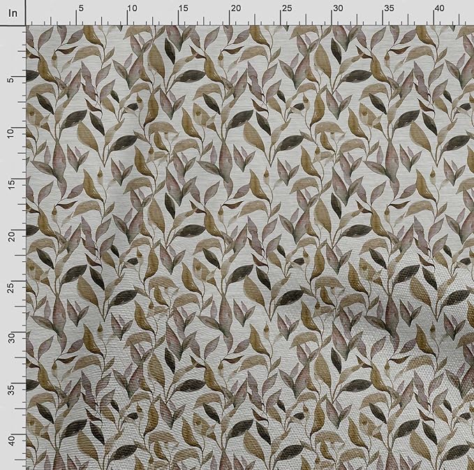 Soimoi Leaves Print - Green, Pure Silk Fabric - 42 Inch Wide, 1 Yard, Lightweight Material, Perfect for Elegant Dresses, Sarees, Scarves, Evening Wear