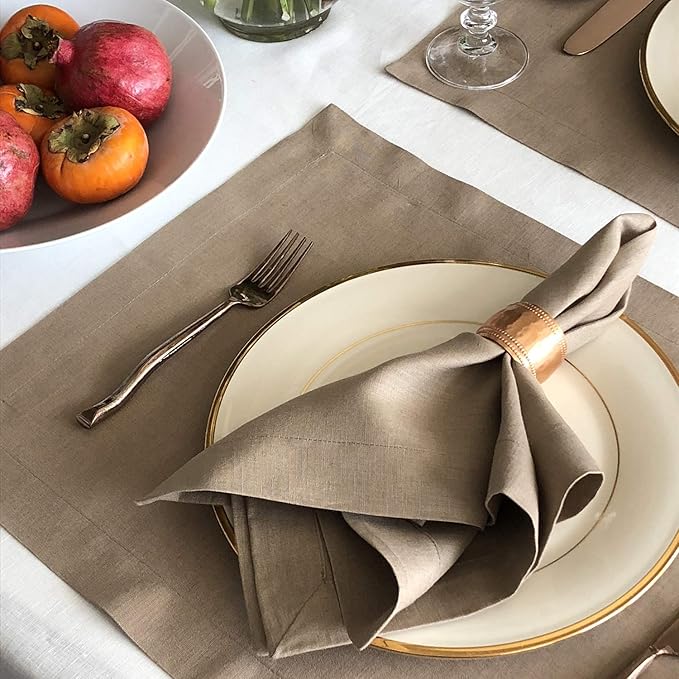 Huddleson Coffee Brown Linen Napkin 20x20 (Set of Four) Luxury Italian Linen Napkin Sewn in US