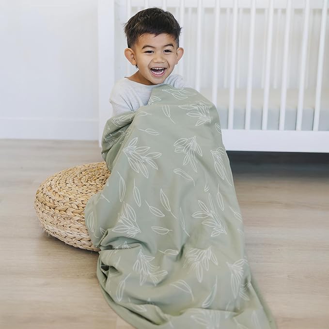 Woolino Toddler Blanket - Merino Wool and Organic Cotton Baby Blanket for Girls and Boys - 4 Season - 52.5” x 40” - Sage