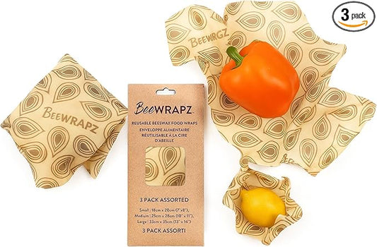 BeeWRAPZ Reusable Beeswax Wraps for Food | Eco Friendly & Organic | Vegan & Plastic-Free Food Storage | Biodegradable |Pack of 3 Beeswax Food Wraps for Wrapping Fruits & Vegetables (Grey)