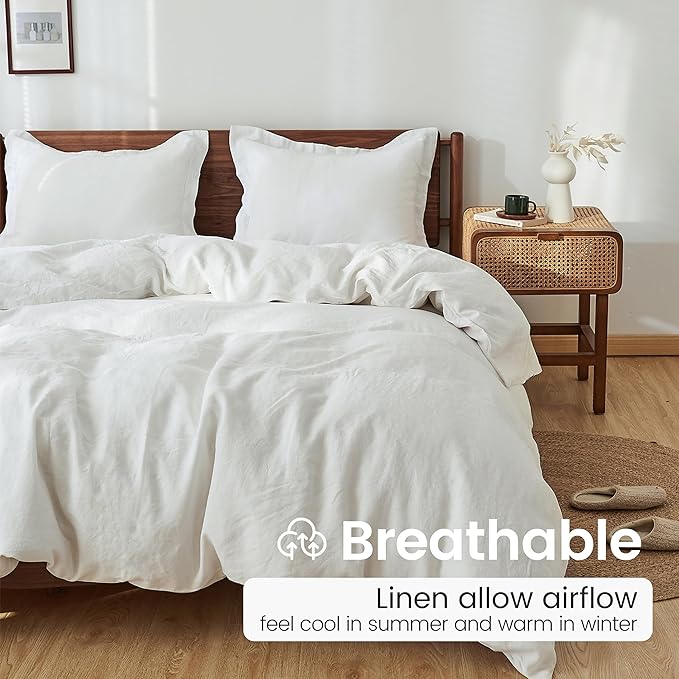 100% French Linen Pillow Shams Basic Style - Pack of 2 - Washed Solid Color Natural Flax Soft Breathable - White, 20'' x 26''