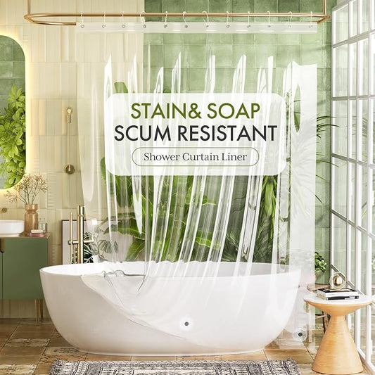 Bathway Shower Curtain Liner, Clear Shower Curtain Liner 72x84 PEVA Waterproof Extra Long Shower Curtain Liner Tall with 3 Magnets and 12 Rustproof Grommets, 84 Inch Shower Liner Bathroom