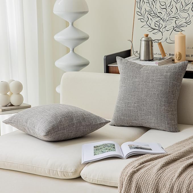 Kevin Textile Faux Linen Square 2 Tone Woven Throw Pillow Sham Cushion Case Covers for Car/Couch Use, 22-inch(2 Packs, Grey)