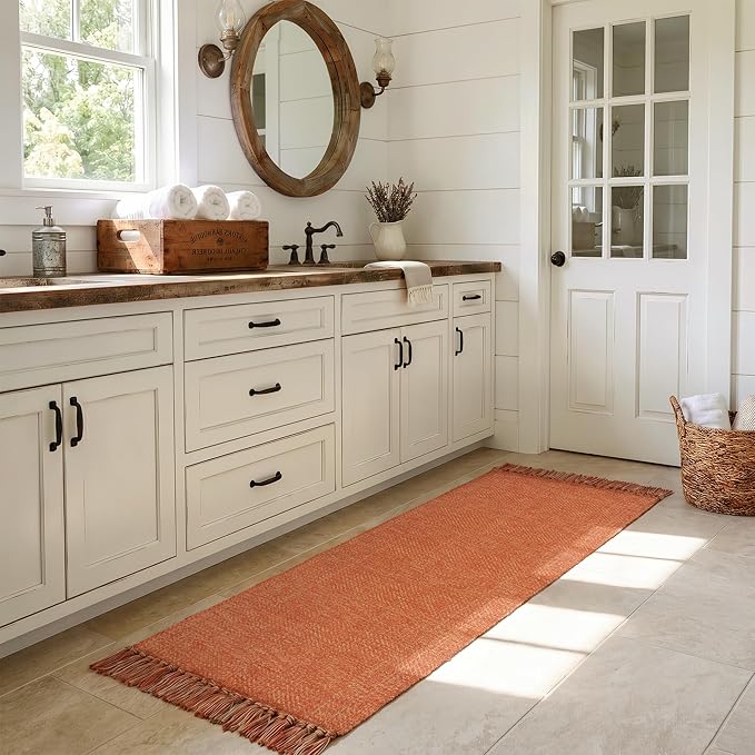 Collive Hallway Runner Rug, 2' x 6' Hand-Woven Reversible Washable Entryway Rugs, Terracotta Cotton Modern Farmhouse Laundry Room Carpet for Bathroom Sink Foyer Bedroom Fall Decor