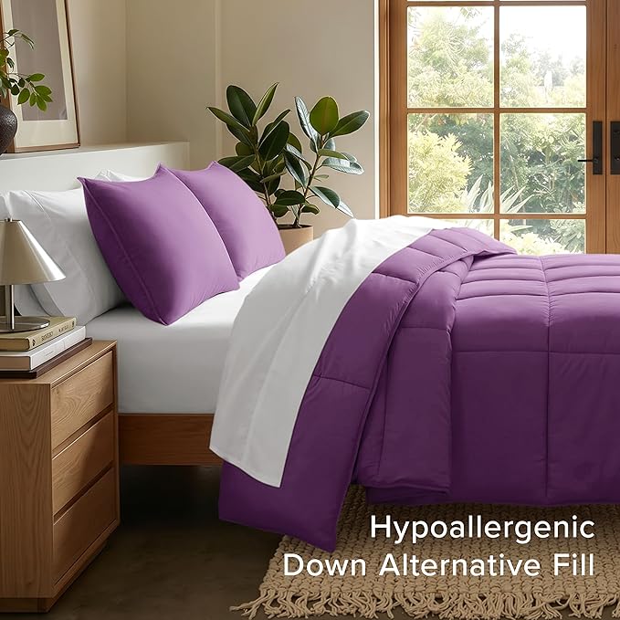 Bare Home Comforter Set - Queen Size - Ultra-Soft - Goose Down Alternative - Premium 1800 Series - All Season Warmth (Queen, Plum)