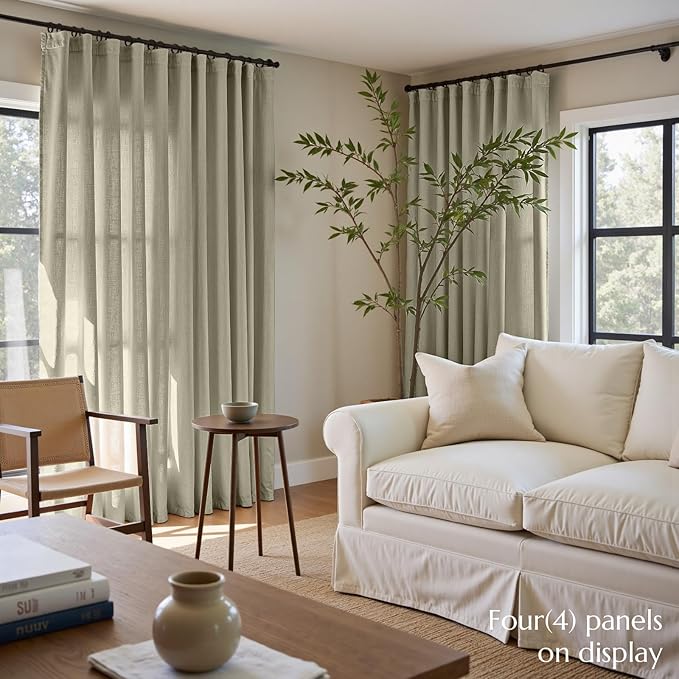 jinchan Linen Curtains Sage Green Semi Sheer Curtains 84 inch Length for Living Room Bedroom Neutral Farmhouse Cottage Core Home Office Light Filtering Privacy Drapes Rod Pocket Back Tab 2 Panels