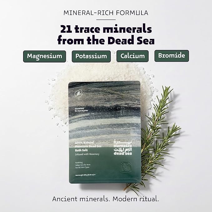 Dead Sea Salts for Soaking - Relaxing Salt Bath Soak for Body Rejuvenation - Natural Mineral Salts - Coarse Dead Sea Salt Bath Salts for Women & Men w/Rosemary Essential Oil (8.82 oz)