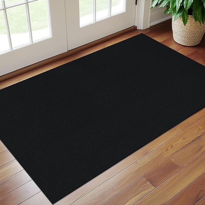 EARTHALL Washable Area Rug 3x5 Ft Non Slip Rugs for Entryway, Braided Throw Rugs Door Mat Indoor Outdoor Entrance, Cotton Woven Carpet for Kitchen Foyer Front Door Living Room, Black/Grey
