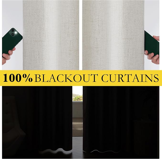 NICETOWN 100% Blackout Linen Curtains 102 inches Long 2 Panels, Thermal Insulated Curtains with Liner for Bedroom, Farmhouse Style Privacy Window Draperies, Alabaster Gray, W52 per Panel