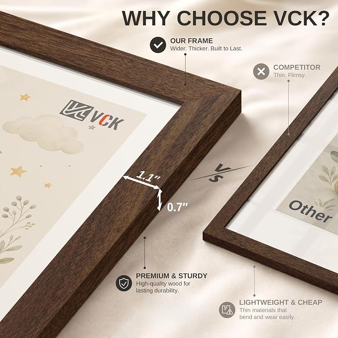VCK 18x24 Poster Frame 3 Pack - Brown Solid Wood Picture Frames with Exclusive Wood Grain, Wall Hanging