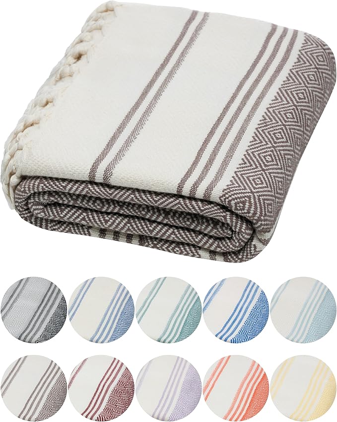DEMMEX Organic Diamond Turkish Bath & Beach Towel | 100% Oeko-TEX Certified Turkish Cotton, Ultra-Soft, Quick-Dry, Lightweight, Compact & Oversized Luxury Peshtemal Towel, Prewashed, 71"x36", Brown