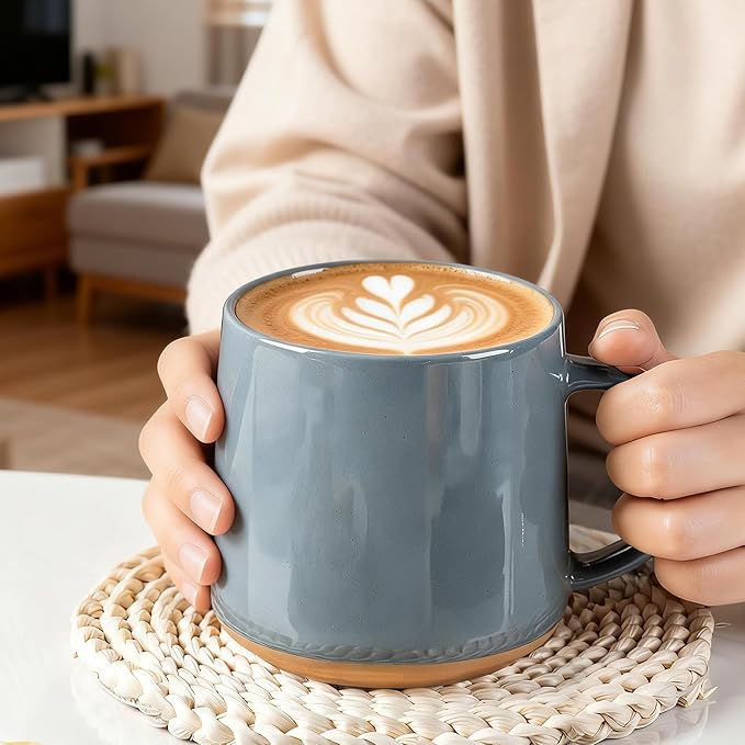 GBhome Ceramic Coffee Mugs Set of 4, 17oz Handmade Ceramic Coffee Mugs Set with Terracotta Underside for Latte/Tea/Beer/Hot Cocoa, Dishwasher & Microwave Safe