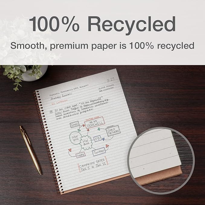 Oxford Spiral Notebooks, 2 Pack, 100% Recycled, Kraft Notebooks, Gold, College Ruled, 80 Sheets/160 Pages, Student Gifts, Teacher Gifts (90881)